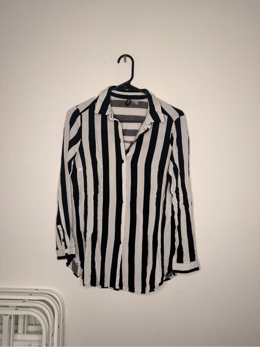 H&M Black and White Vertical Stripe Button-Down Shirt